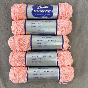 VTG Bucilla Paradise Puff Yarn Lot Of 10 Skeins Pink Boucle Same Dye Lot USA